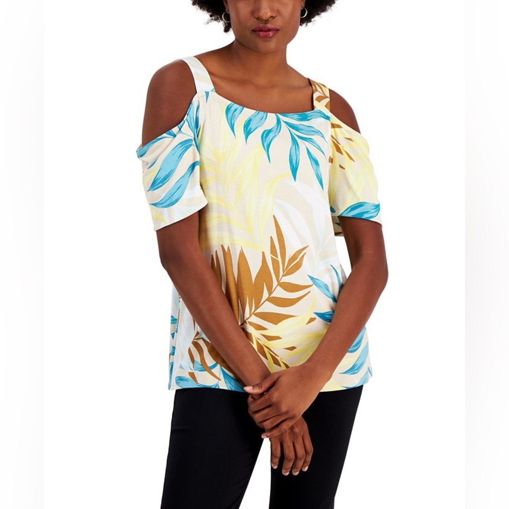 JM Collection Fern Print Cold-Shoulder